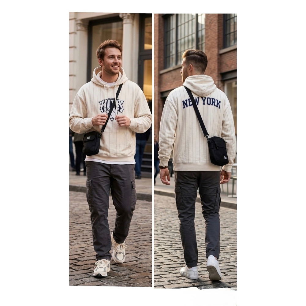 Kith x New York Knicks Pinstripe Hoodie Sanddrift Cream Mens Large